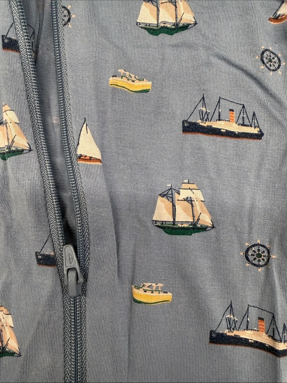Kyte BABY Blue “Vintage Boat” Print Footed One-Piece Pajamas sz 18-24